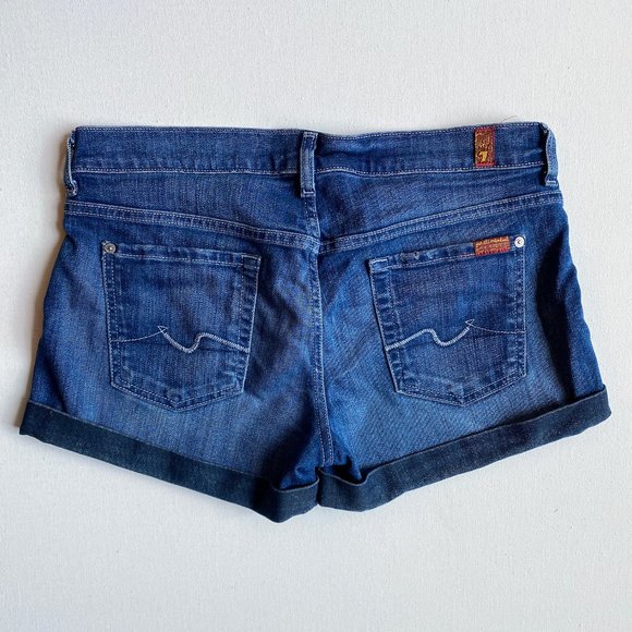 7 for All Mankind Dark Cuff Jean Shorts - Picture 2 of 3